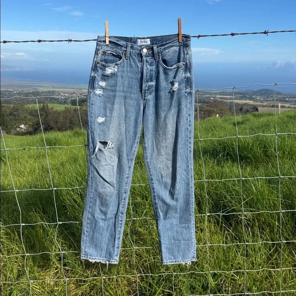 Pistola light wash distressed denim button fly Jeans 26 grunge Y2K